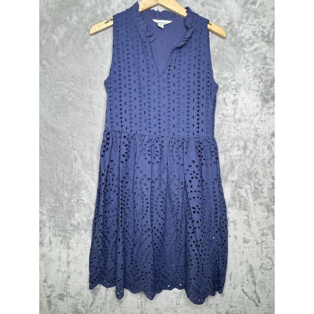 Sundance Dress Womens XS Blue Eyelet Sleeveless Fit & Flare Boho Short Cotton